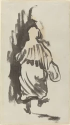 Gehende Figur von hinten gesehen