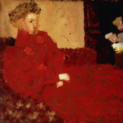 Frau in Rot, sitzend; Femme en Rouge Assise, ca. 1892