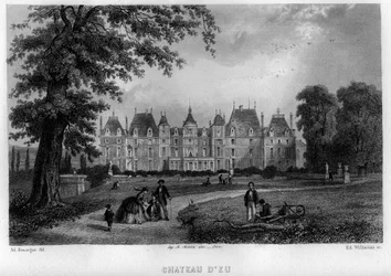 Ansicht des Schlosses von Eu, Seine-Maritime (Seine Maritime), Haute-Normandie, Frankreich. Gravur von Willmann in „La France ancienne et moderne“ von Jean-Bernard Mary-Lafon (Jean Bernard Mary Lafon)