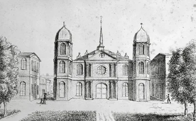 Kirche in New Orleans, USA, Lithographie von Edouard de Montulé (1792-1828) aus 