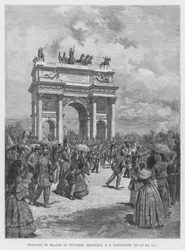 Einzug von Vittorio Emanuele II. und Napoleon III. in Mailand (Gravur)