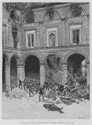 Der 15. Mai 1848 in Neapel, Brand des Palazzo Gravina (Gravur)