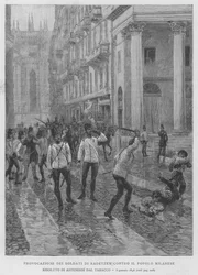 Provokation der Soldaten von Radetzky gegen das Mailänder Volk, das entschlossen ist, auf Tabak zu verzichten, 3. Januar 1848