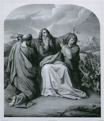 Moses, um Sieg betend
