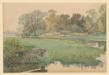 Landschaft mit Wiese und Bach