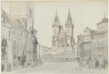 Teynkirche und Rathaus in Prag