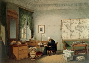 Baron Alexander von Humboldt (1769-1859) in seinem Arbeitszimmer