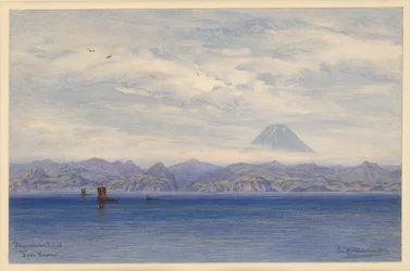 Japanische Küste mit dem Fuji-Yama