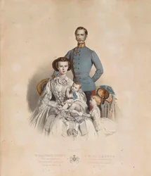Franz Joseph I. und Elisabeth von Österreich mit den Kindern Gisela und Rudolf