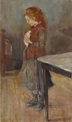 Rothaariges Mädchen mit weißer Ratte, 1886