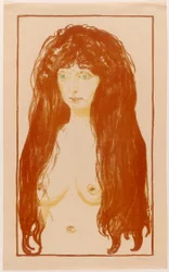 Frau mit roten Haaren und grünen Augen. Die Sünde