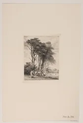 Landschaft. Kühe bei einem Wald