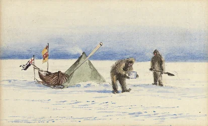 Die Schlittenparty zur White Island, Februar 1902: Shackleton und Wilson beim Lageraufbau, 1902