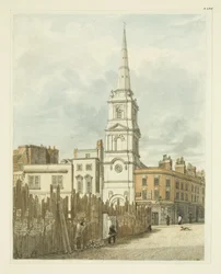 Christ Church vom Exchange mit dem geräumten Gelände für den Bau des neuen Rathauses