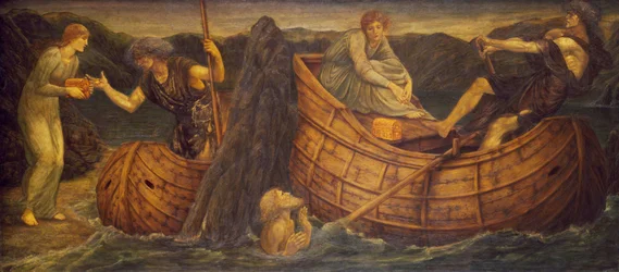 Amor und Psyche - Palastgrün-Wandbilder - Psyche gibt dem Fährmann des Styx die Münze, 1881