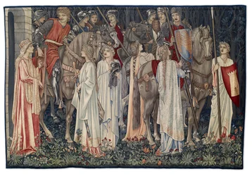 Die Bewaffnung und der Aufbruch der Ritter, vom Künstler entworfener und von Morris & Co. gewebter Wandteppich, 1895-96