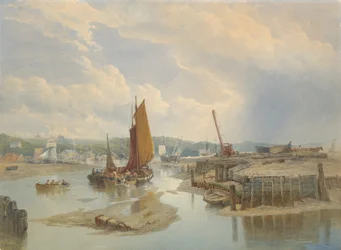 Eine Stadt an einem Ästuar bei Ebbe, 1868