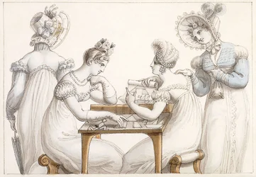 Damen schneiden Silhouetten aus und Damen unterhalten sich in einem Interieur