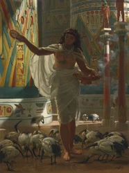 Fütterung des heiligen Ibis in den Hallen von Karnak, 1871