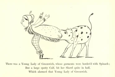 Es war eine junge Dame aus Greenwich, deren Kleider mit Spinat gesäumt waren