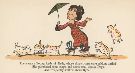 Es war eine junge Dame von Ryde, deren Schnürsenkel selten gebunden waren, aus 
