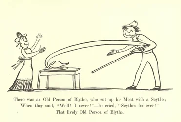 Es war ein alter Mann aus Blythe, der sein Fleisch mit einer Sense schnitt