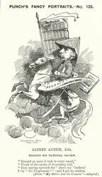 Karikatur: Alfred Austin, englischer Dichter und Herausgeber der National Review (Gravur)