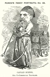 Punch-Karikatur: Richard Burton, englischer Entdecker, Geograph und Diplomat (Stich)