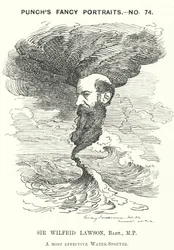 Punch-Karikatur: Sir Wilfrid Lawson, englischer radikaler liberaler Politiker und Abstinenzler (Gravur)