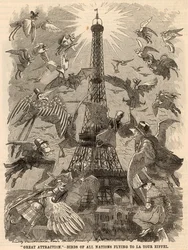 Vögel aller Nationen fliegen zum Eiffelturm