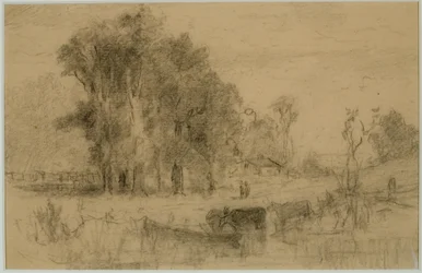 Landschaft, Ruderboot und Kühe (#57) ca. 1880