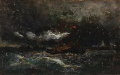Sturm, Brenton Light (Boot im Sturm, Leuchtturm im Hintergrund)