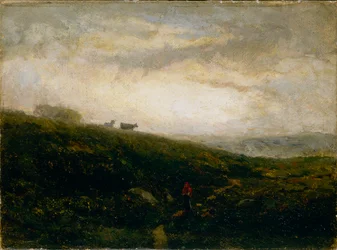 Ohne Titel (Kühe steigen den Hang hinab)