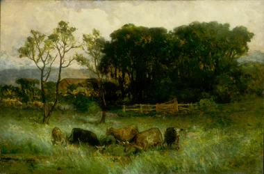 Ohne Titel, fünf Kühe auf der Weide, ca. 1884-1886