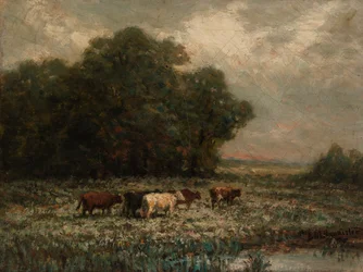 Unbetitelte Landschaft mit weidenden Rindern, 1897