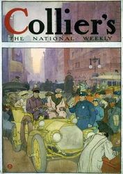 Automobil in überfüllter Straße. Aquarell von Edward Penfield