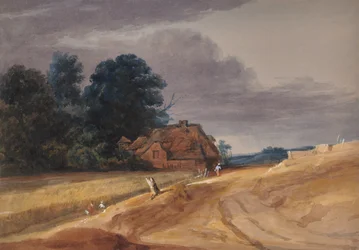 Landschaft mit Hütte