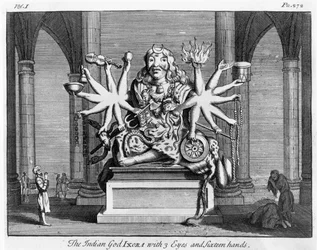 Der indische Gott Ixora mit 3 Augen und sechzehn Händen, ca. 1780