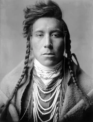 Vogel auf Hochland, Crow Indianer, Montana, USA, ca. 1908, Foto von Edward S. Curtis