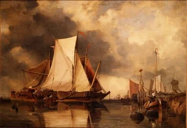 Fischerboote auf Grund am Scheldt