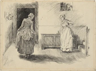 Enter Mrs. Hardcastle & Maid, Studie für Oliver Goldsmith