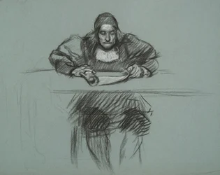 Figur für den Prozess von Königin Katherine. Schreiber am Schreibtisch