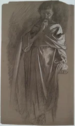 Figurenstudie, Mann hält ein Gewand
