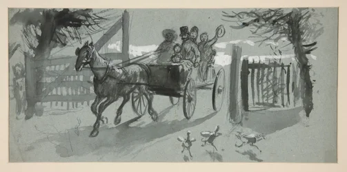 Gruppe von Menschen in einem offenen Wagen - (unidentifizierte Illustration)