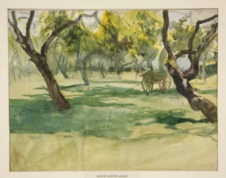 Obstgarten mit Bauernwagen