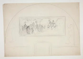 Plan für die Installation eines der Wandgemälde Die Suche nach dem Heiligen Gral in der Boston Public Library