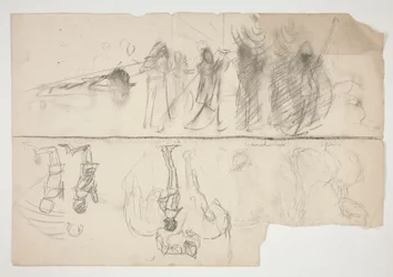 Blatt mit Skizzen für die Wandbildserie Die Suche nach dem Heiligen Gral in der Boston Public Library (recto); Unidentifizierte Skizze (verso)