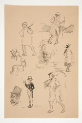 Blatt mit Skizzen von Landfiguren