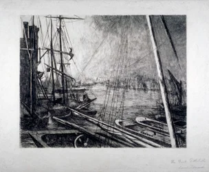 Pool of London von Rotherhithe, mit Schiffen im Vordergrund, ca. 1890