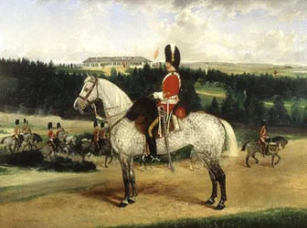 Ein Schwadron-Sergeant-Major, ein Kesseltrommler und ein Detachement der Scots Greys